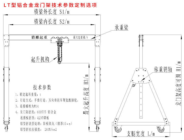 潔凈室鋁合金龍門吊技術(shù)參數(shù)定制選項